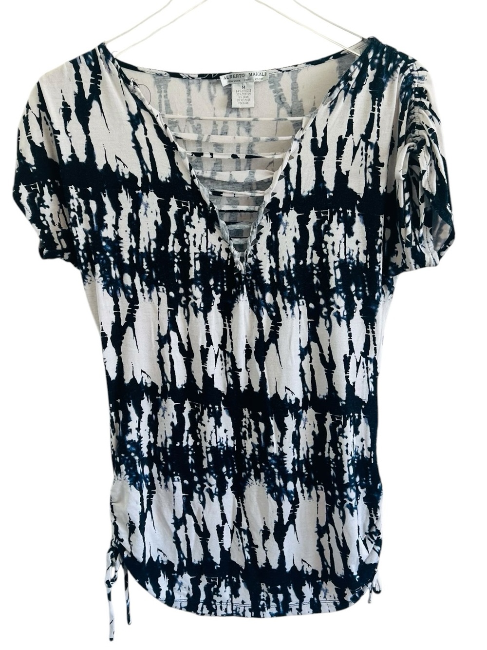 Alberto Makali Black and White Short Sleeve Strappy V-Neck Tee